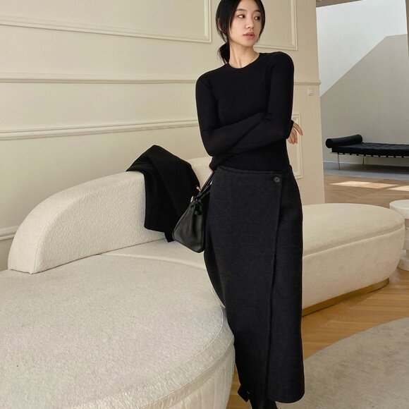 CHICJOC High-End 100% Wool Midi Wrap Skirt w/ Silk Waistband – Size 38 in grey - Picture 10 of 12